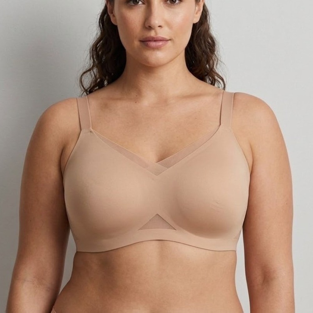 Honeylove CrossOver Wireless Liftwear Bra 2X Sand Nude Full Coverage Smoothing